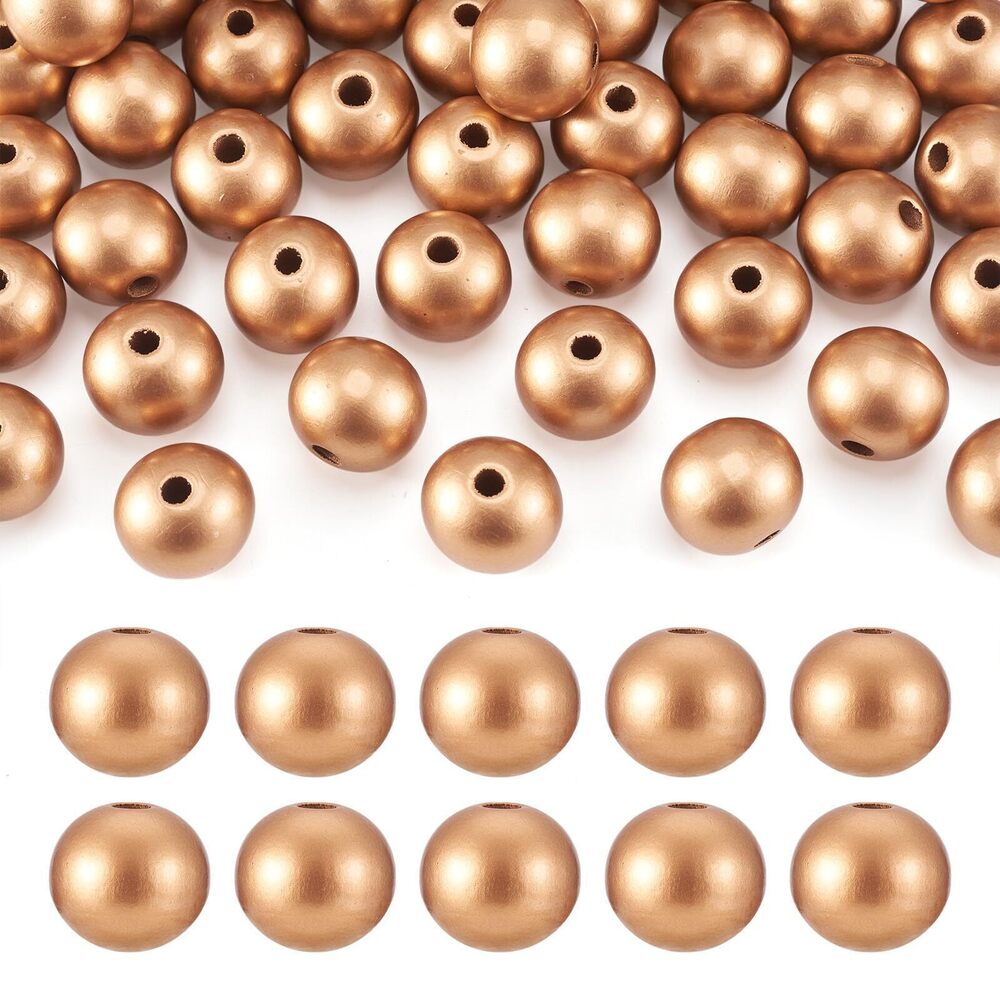 4568 100Pcs 24-25mm Metallic Gold Round Wood Beads Natural Wooden Ball